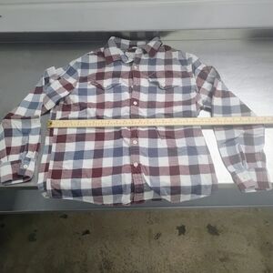 Casual Men's Checkered/Plaid Button-Down Shirt Flannel %100 Cotton Red White